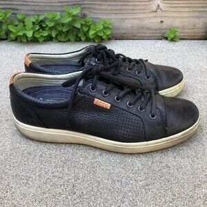 ECCO Soft 7 Leather Shoes Men's 8 Blue Perforated Lace Up Sneakers​